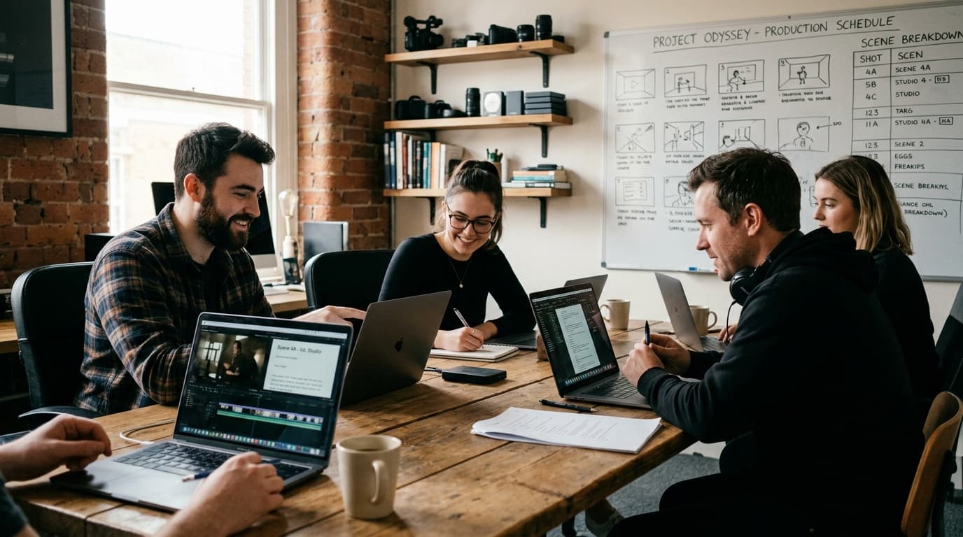 Agency team reviewing project progress and collaboration metrics