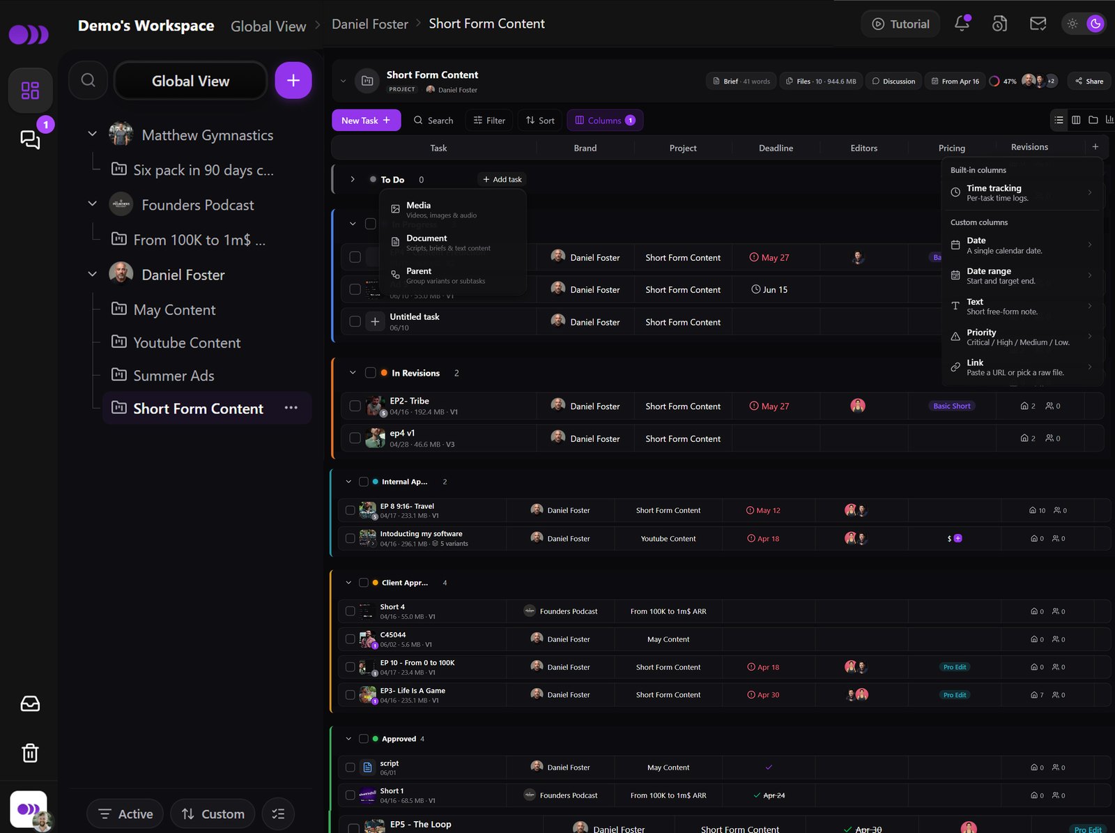 Calendar view of tasks across brands in Timeliner